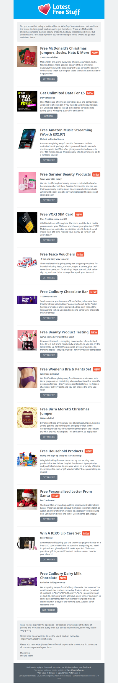 Free McDonald's Christmas Jumper, Garnier Beauty Products, Cadbury Chocolate Bars & More