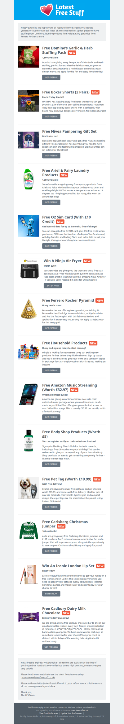 Free Domino's Stuffing, Ariel Laundry Products, Ferrero Rocher Pyramid & More