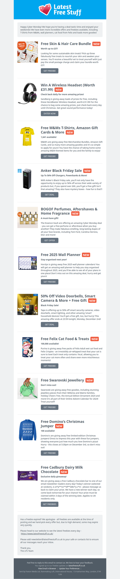 Free M&Ms T-Shirt, Felix Cat Food, 2025 Wall Planner & More