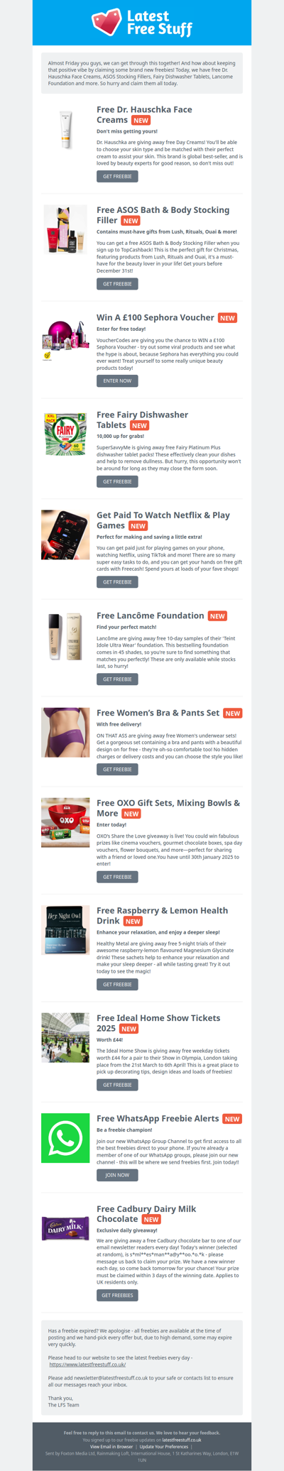 Free Dr. Hauschka Cream, Fairy Dishwasher Tablets, Lancôme Foundation & More