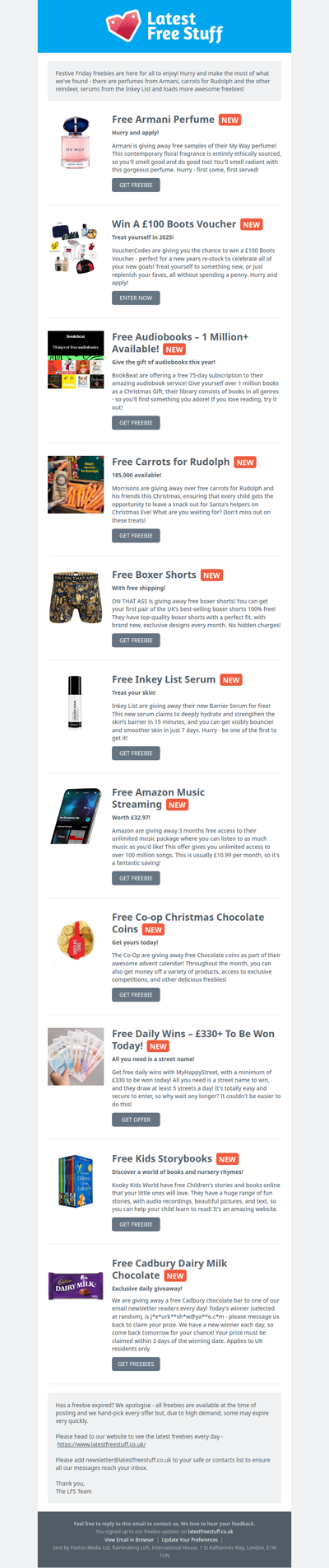 Free Armani Perfume, Carrots for Rudolph, Inkey List Serum & More