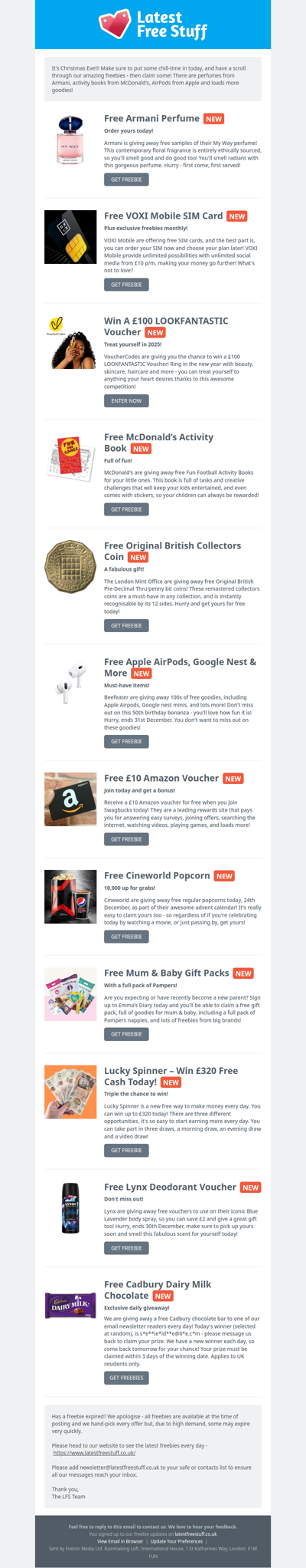 Free Armani Perfume, McDonald's Activity Books, Apple AirPods & More