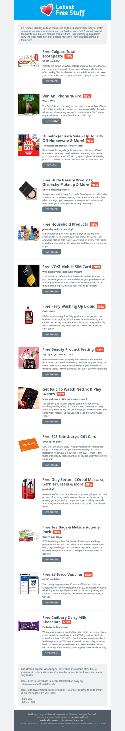 Free Colgate Toothpaste, Huda Beauty Products, Fairy Liquid & More