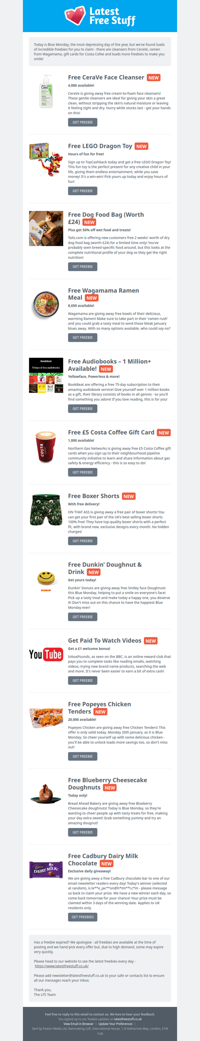 Free CeraVe Facial Cleanser, Wagamama Ramen Meal, Costa Coffee Voucher & More