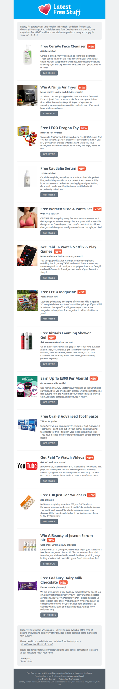 Free CeraVe Face Cleanser, Caudalie Serum, LEGO Magazine & More