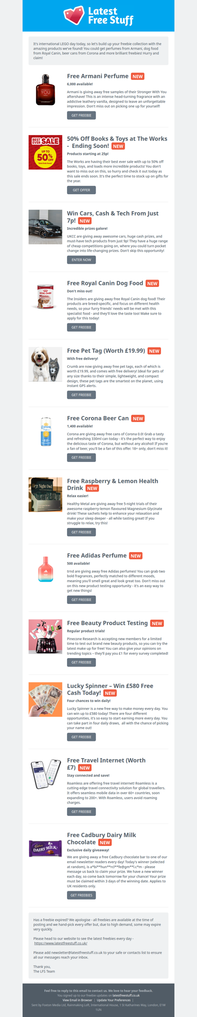 Free Armani Perfume, Royal Canin Dog Food, Corona Beer Can & More