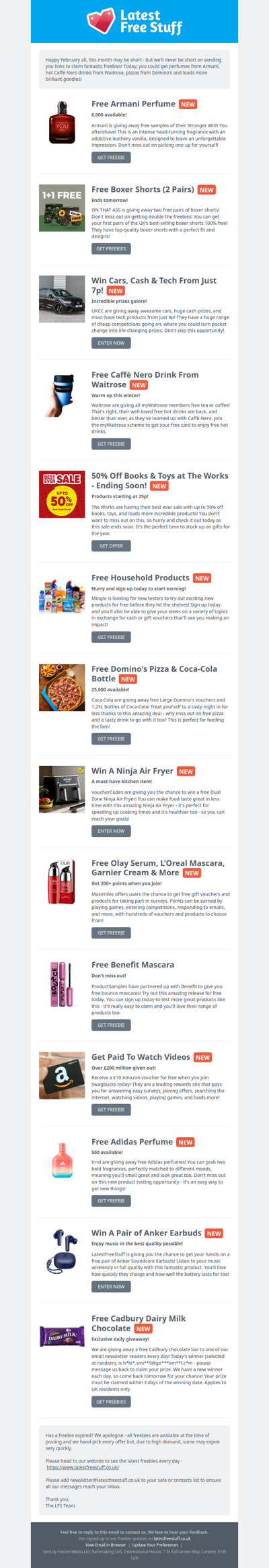 Free Armani Perfume, Caffè Nero Drink, Domino's Pizza & More