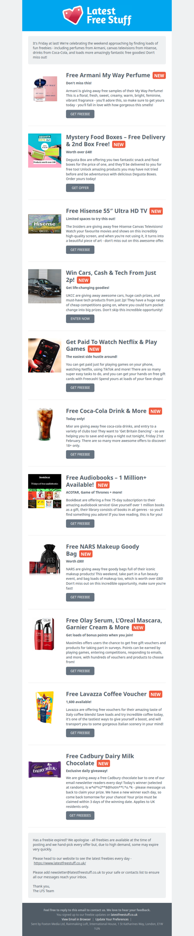 Free Armani Perfume, Hisense HD TV, Coca-Cola Drink & More