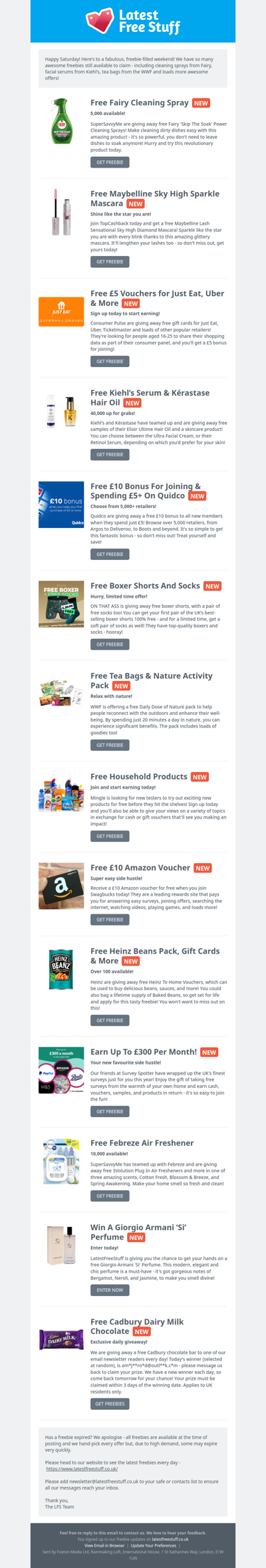 Free Fairy Cleaning Spray, Kieh's Serum, Tea Bags & More