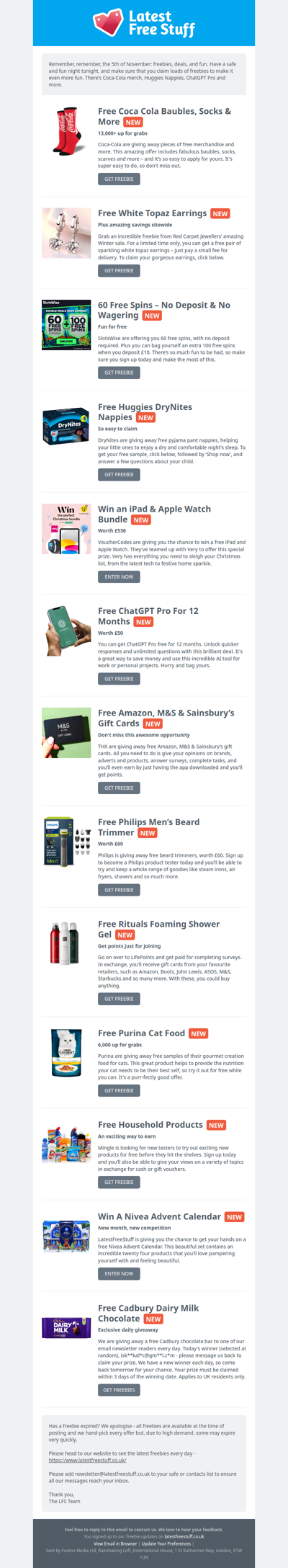 Free Coca-Cola Baubles, Huggies Nappies, ChatGPT Pro & More