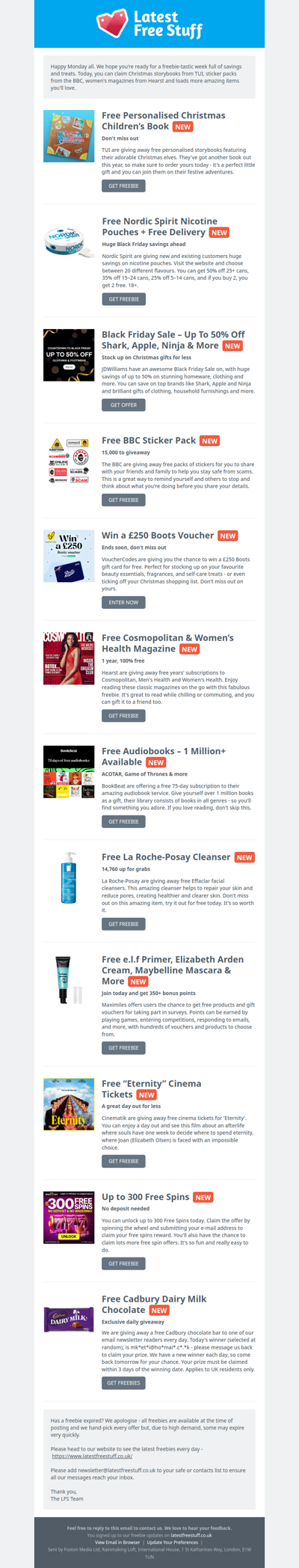 Free Christmas Book, BBC Stickers, Cosmopolitan Magazine & More