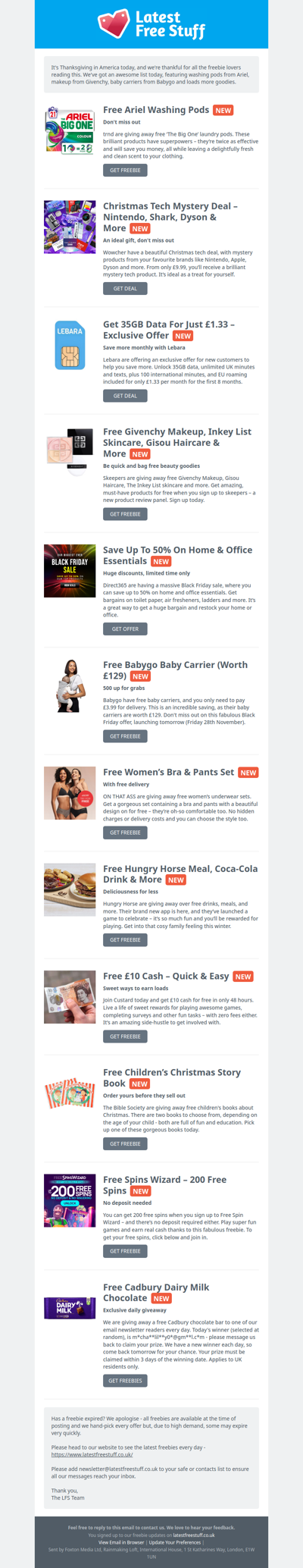 Free Ariel Pods, Givenchy Makeup, Babygo Baby Carriers & More