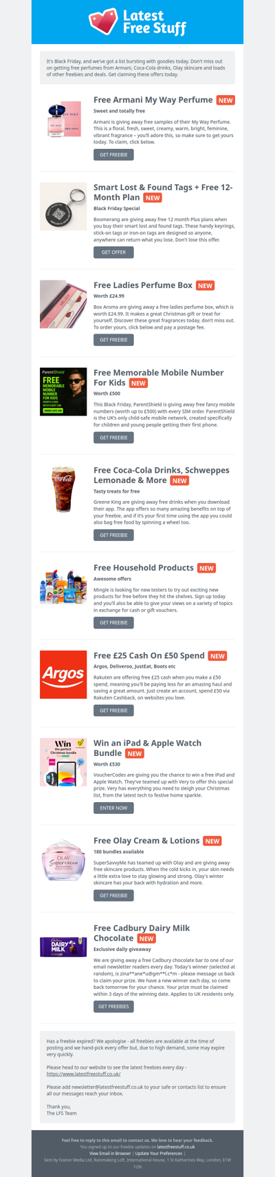 Black Friday Special - Free Armani Perfume, Coca-Cola Drinks & More