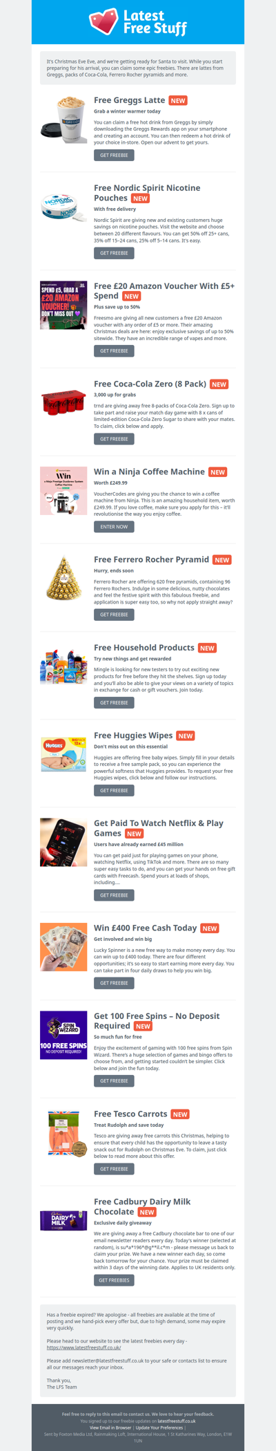 Free Greggs Latte, Coca-Cola 8-Pack, Ferrero Rocher Pyramid & More