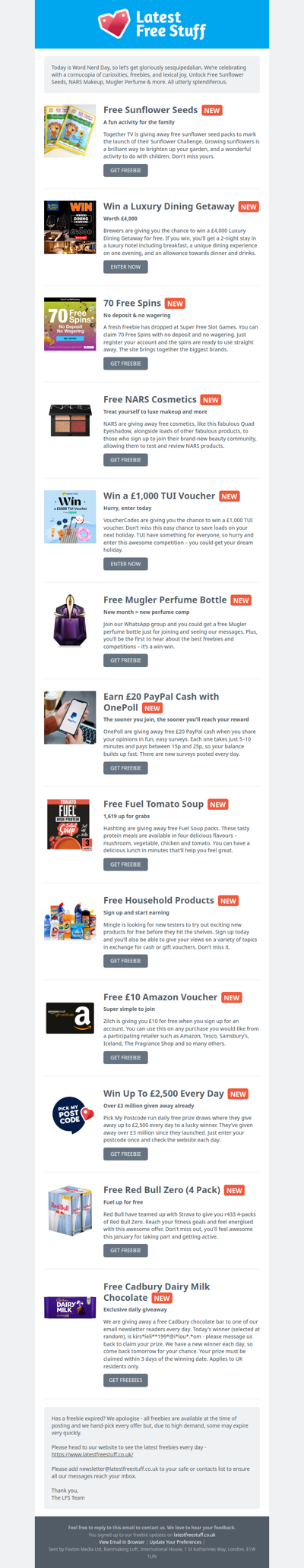 Free Sunflower Seeds, NARS Makeup, Mugler Perfume & More