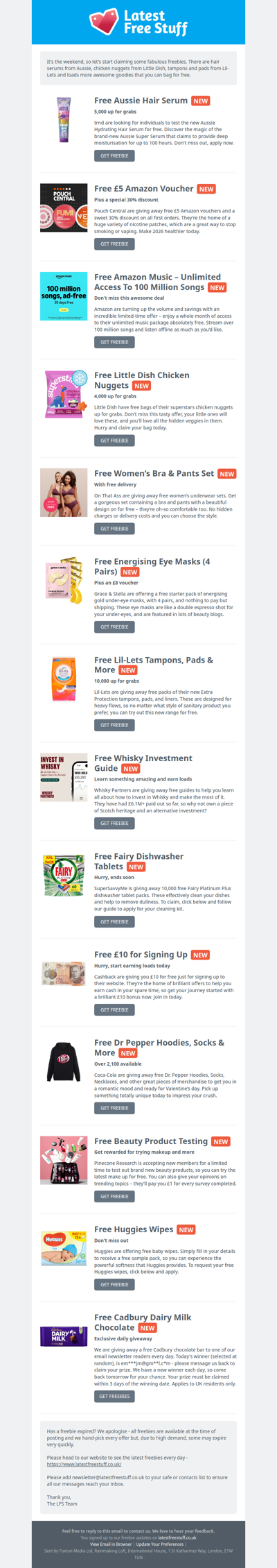 Free Aussie Hair Serum, Little Dish Nuggets, Lil-Lets Pads & More