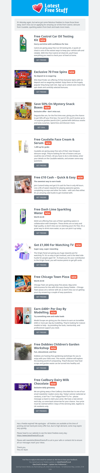 Free Castrol Car Kit, Cadualie Skincare, Dash Sparkling Water & More