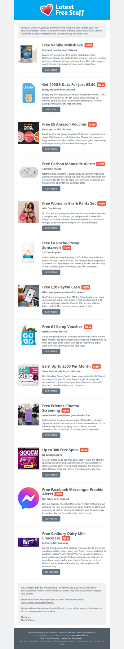 Free Vanilla Milkshake, Carbon Monoxide Alarm, La Roche-Posay Sunscreen & More