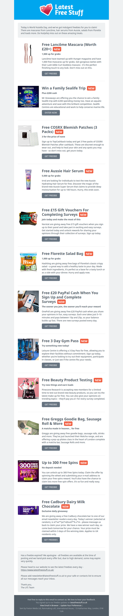 Free Lancôme Mascara, Aussie Hair Serum, Florette Salad & More