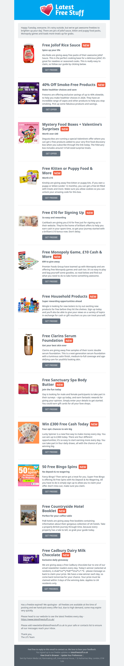 Free Jollof Sauce, Kitten Food, Monopoly Game & More