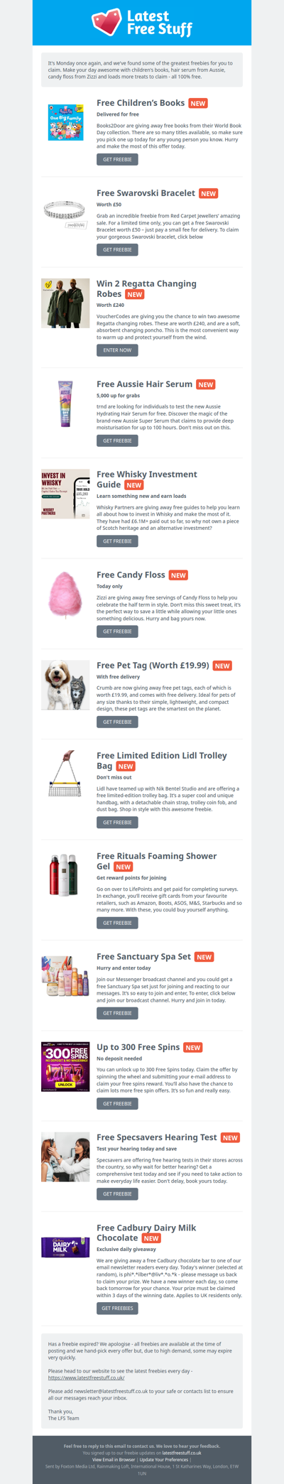 Free Children's Books, Aussie Serum, Candy Floss & More