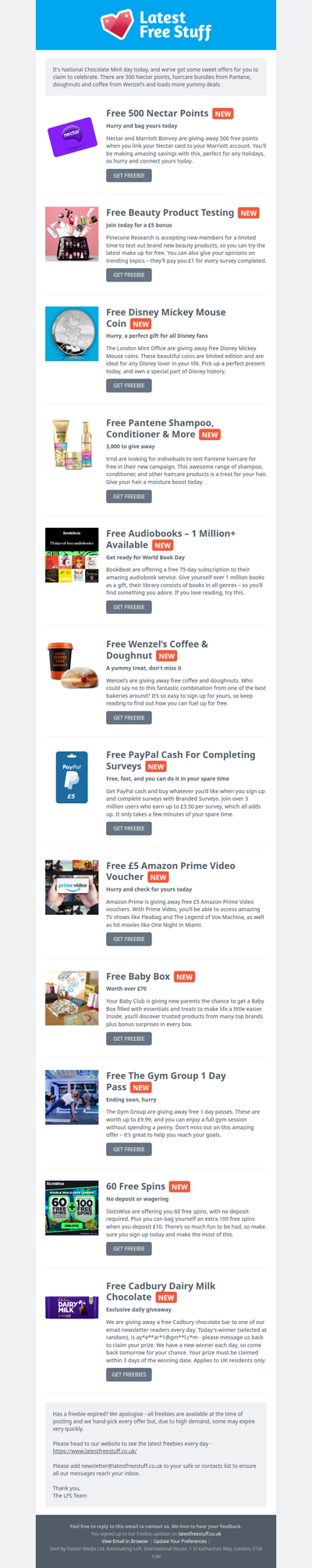 Free 500 Nectar Points, Pantene Haircare, Wenzel's Doughnut & More