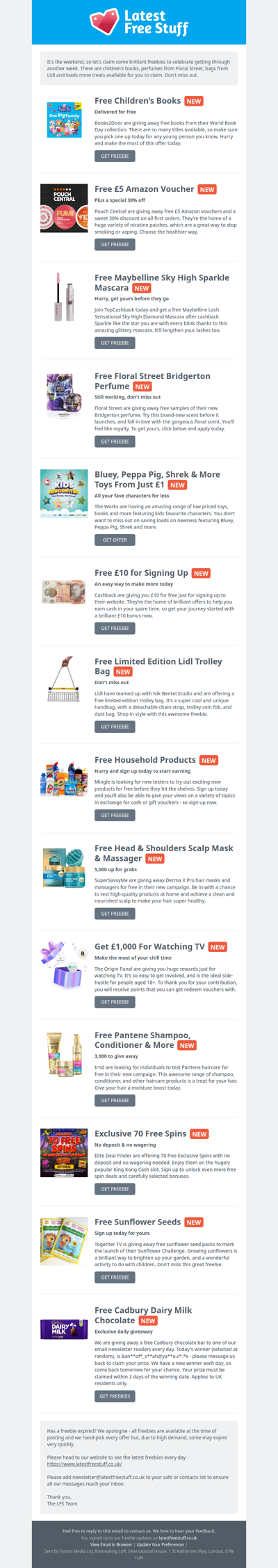 Free Children's Books, Floral Street Perfume, Lidl Bags & More