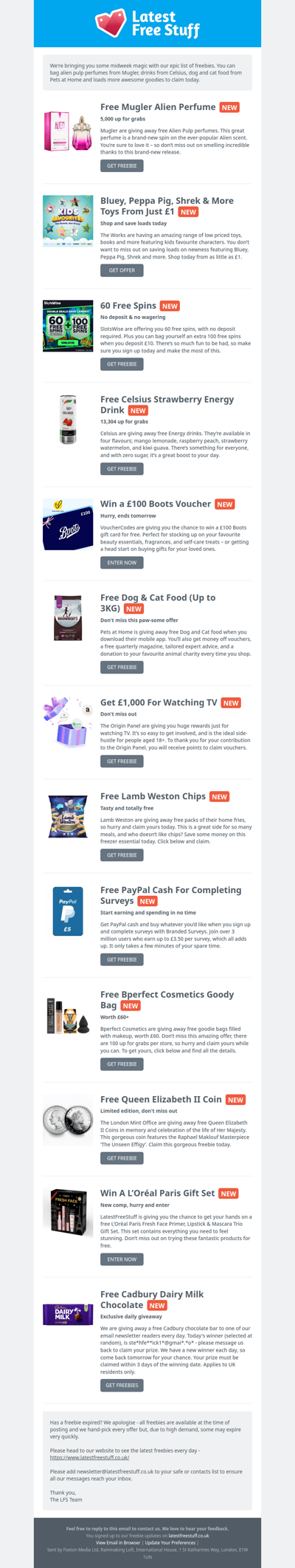 Free Mugler Perfume, Celsius Drink, Dog Food & More