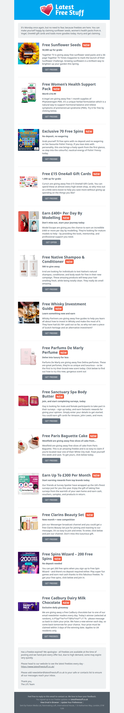 Free Sunflower Seeds, Women's Health Pack, £15 Gift Cards & More