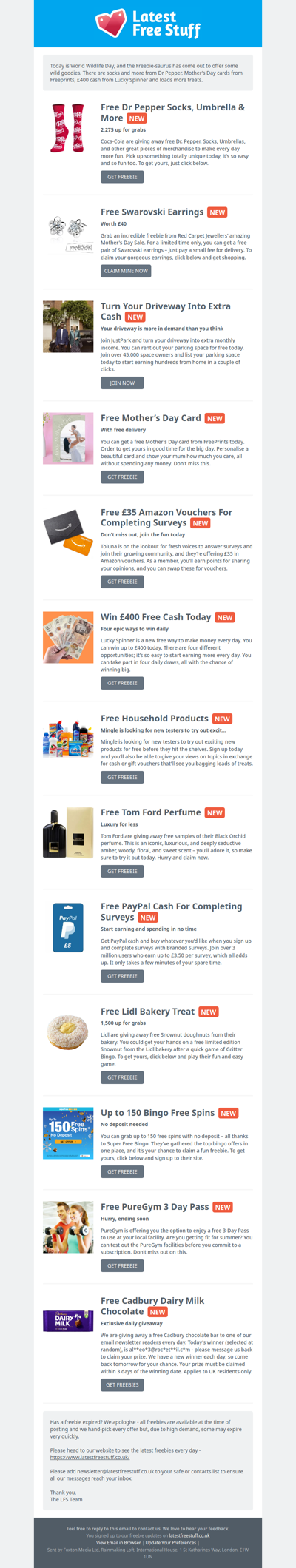 Free Dr Pepper Socks, Mother's Day Card, £400 Cash & More