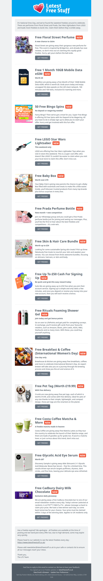 Free Floral Street Perfume, LEGO Lightsaber, Prada Perfume & More