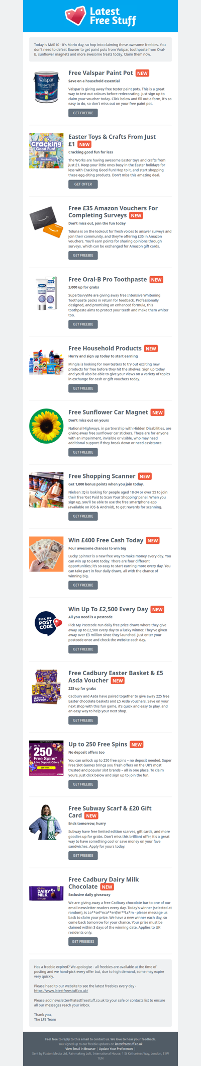 Free Valspar Paint Pot, Oral-B Toothpaste, Sunflower Magnet & More