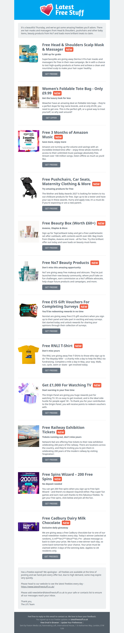 Free Head & Shoulders Haircare, Pushchairs, No7 Beauty Products & More