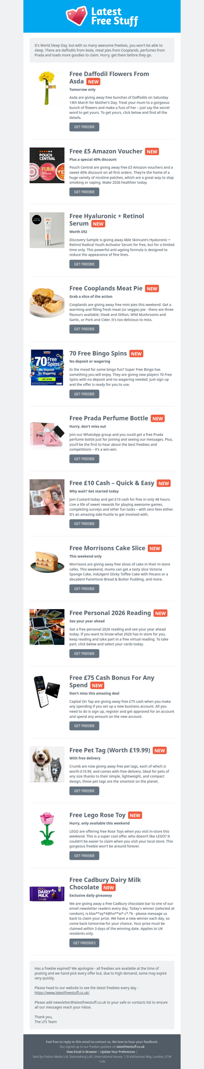 Free Daffodils, Meat Pies, Prada Perfume & More