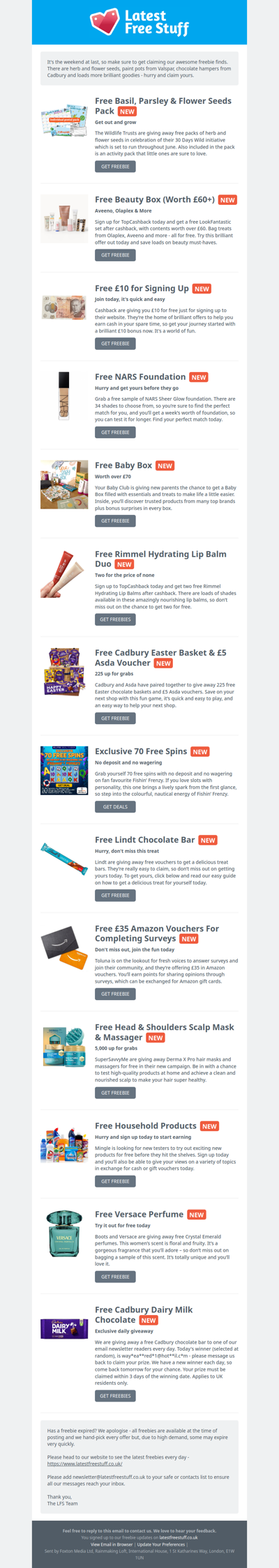 Free Herb Seeds, NARS Foundation, Cadbury Hamper & More