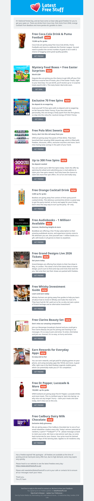 Free Coca-Cola Drinks, Polo Mints, Orange Drinks & More