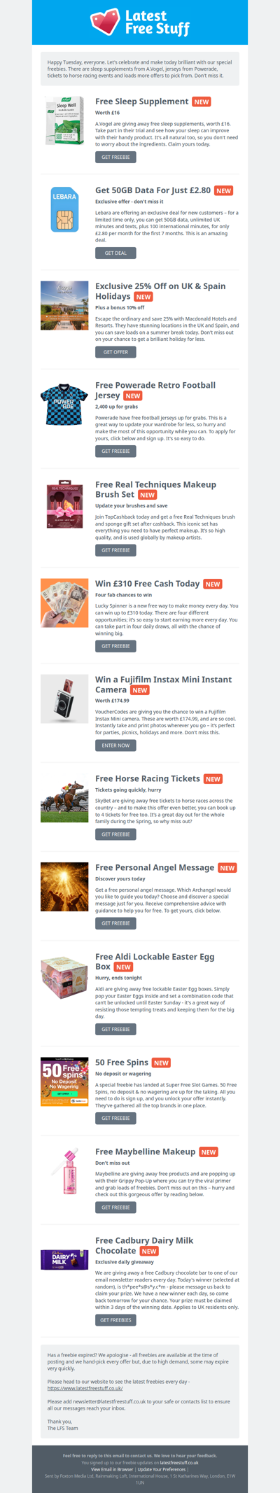 Free Sleep Supplement, Powerade Jersey, Racing Tickets & More