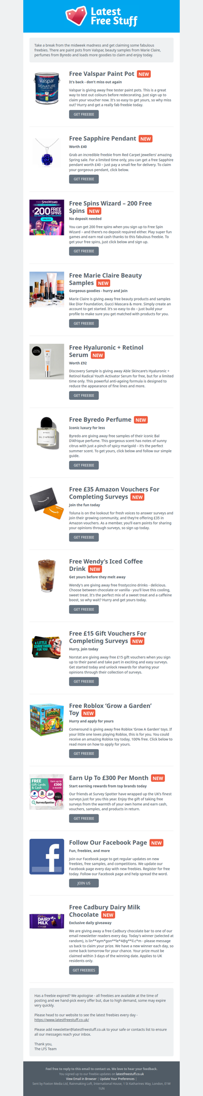 Free Marie Claire Beauty Samples, Valspar Paint, Byredo Perfume & More