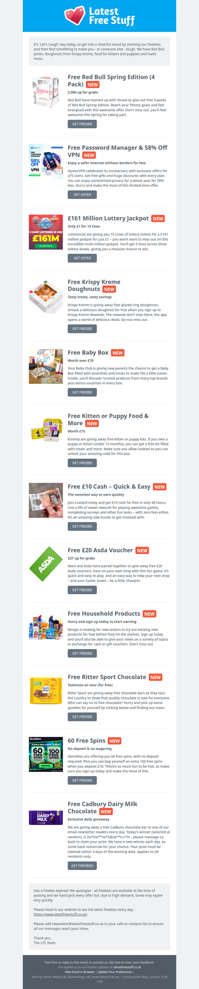 Free Red Bull Pack, Krispy Kreme Doughnuts, Kitten Food & More