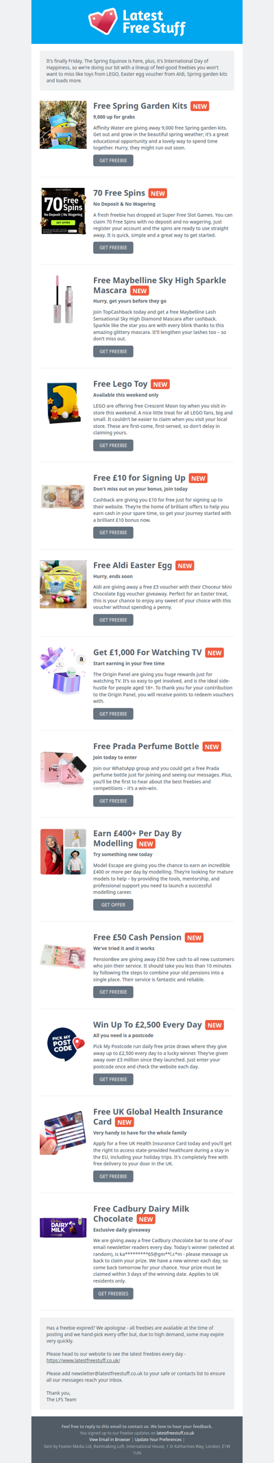 Free LEGO Toy, Garden Kits, Chocolate Easter Egg & More