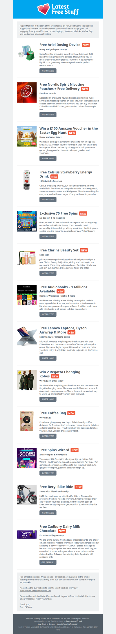 Free Lenovo Laptops, Strawberry Drinks, Coffee Bag & More