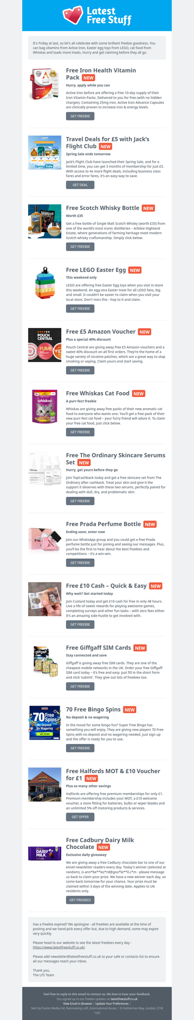 Free Iron Vitamins, LEGO Easter Egg, Whiskas Cat Food & More