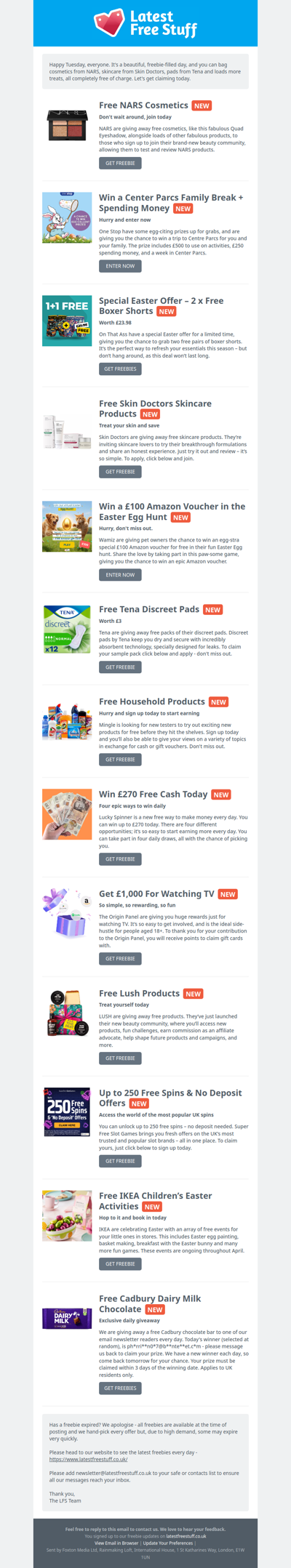 Free NARS Cosmetics, Skin Doctors Skincare, Tena Pads & More