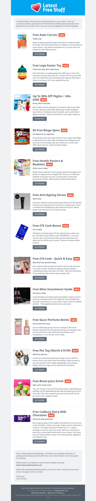 Free Lego Toy, Asda Carrots, Anti-Ageing Serum & More