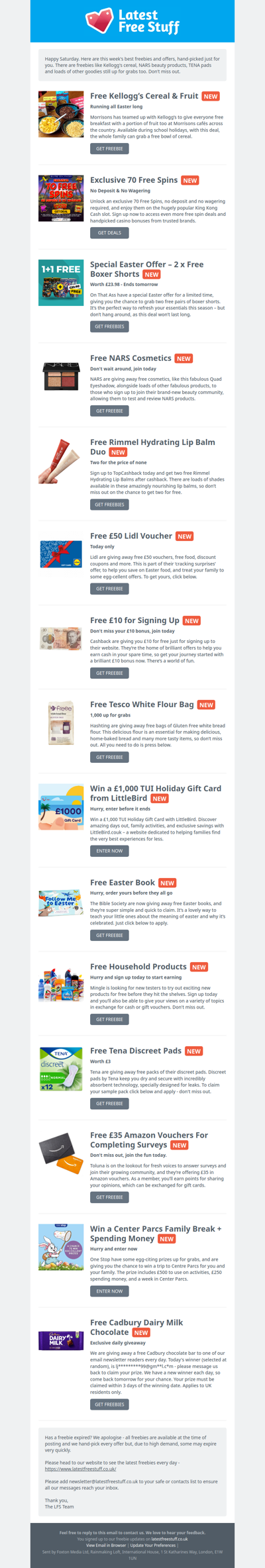 Free Kellogg's Cereal, NARS Beauty Products, Tena Pads & More