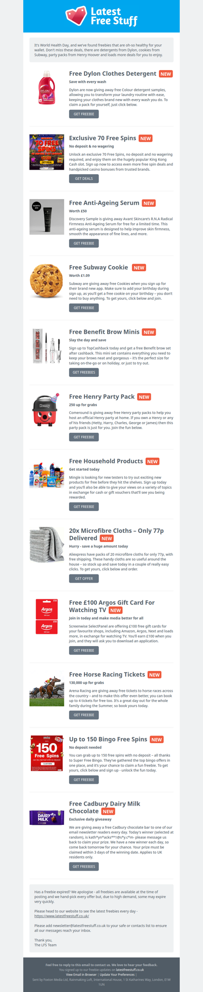 Free Dylon Detergent, Subway Cookie, Henry Hoover Pack & More
