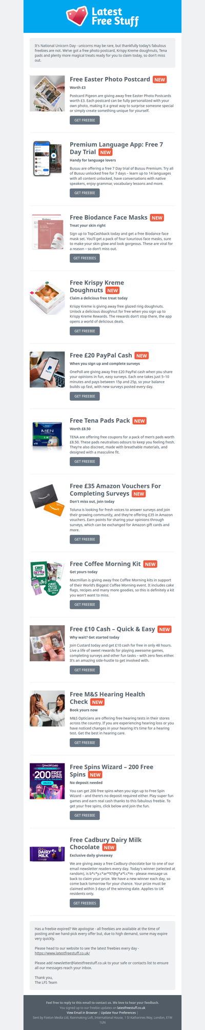 Free Photo Postcard, Krispy Kreme Doughnuts, Tena Pads & More