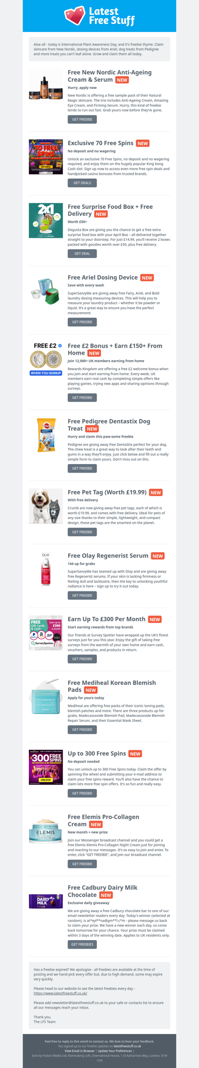 Free New Nordic Skincare, Ariel Dosing Device, Pedigree Dog Treat & More
