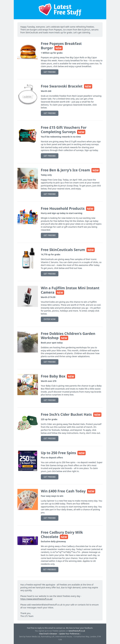 Free Popeyes Burger, Ben & Jerry's Ice Cream, SkinCeuticals Serum & More