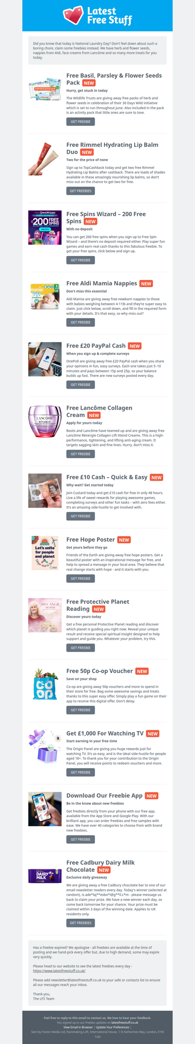 Free Herb and Flower Seeds, Aldi Nappies, Lancôme Cream & More